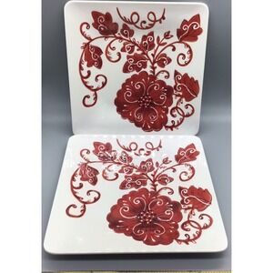 Laurie Gates Picnic BBQ 9" Melamine‎ Square Floral Embossed (2) Plates